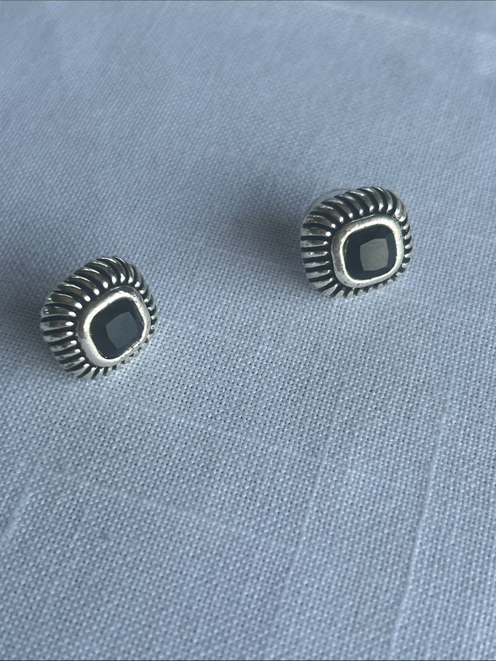 Silver-Tone Black Stone Stud Earrings - Women's Jewelry